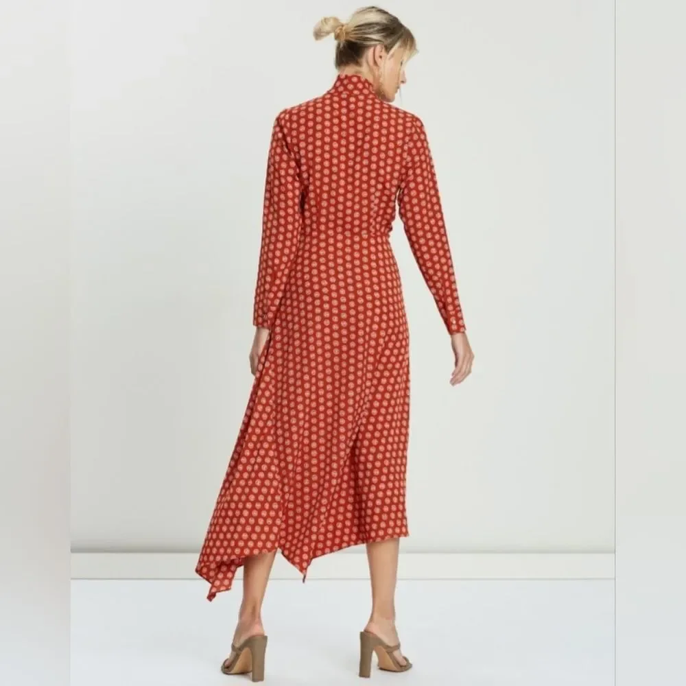 NWOT TOPSHOP Size 6 Horse Coin Midi Dress Long Sleeve V-neck with Ribbon Tie